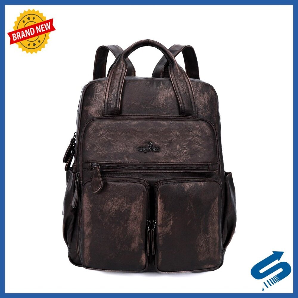 Soft Washed Leather Backpack Purse Multi Pocket Casual Travel Satchel